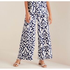 Soft Surroundings Navy & White Ikat Wide-Leg Pants